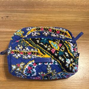 Vera Bradley Blue and Yellow Cosmetic Bag with Artistic Splatter Design